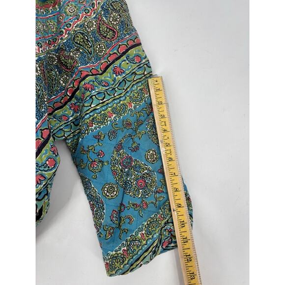 Vintage Loungees House Coat Womens Small Blue Floral Paisley Snap Button Quilted - Picture 15 of 15